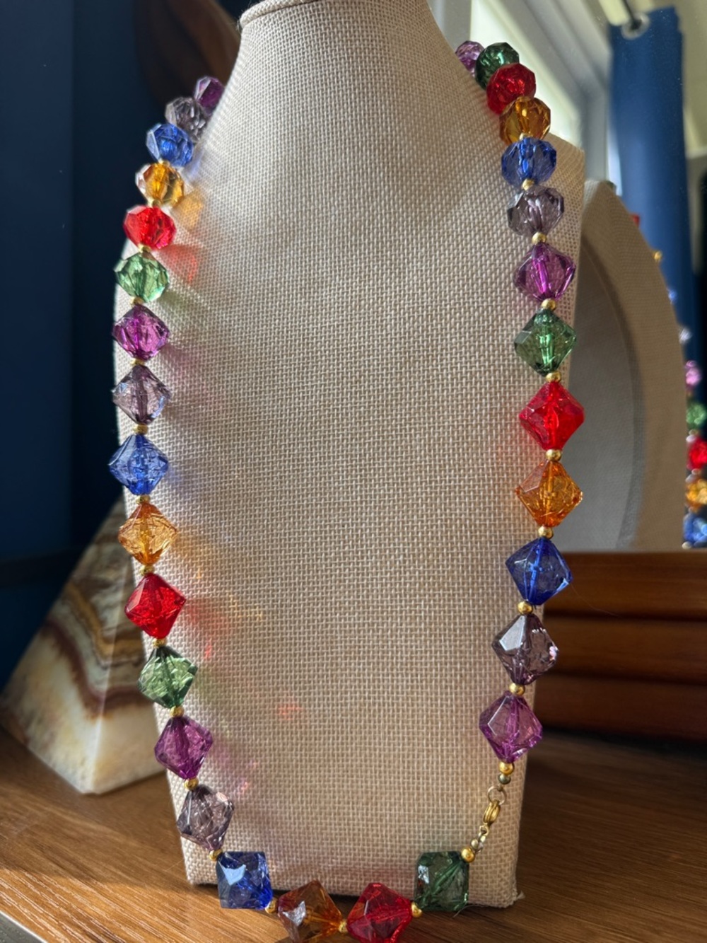 Multicolor Crystal Bead Statement Necklace 26”